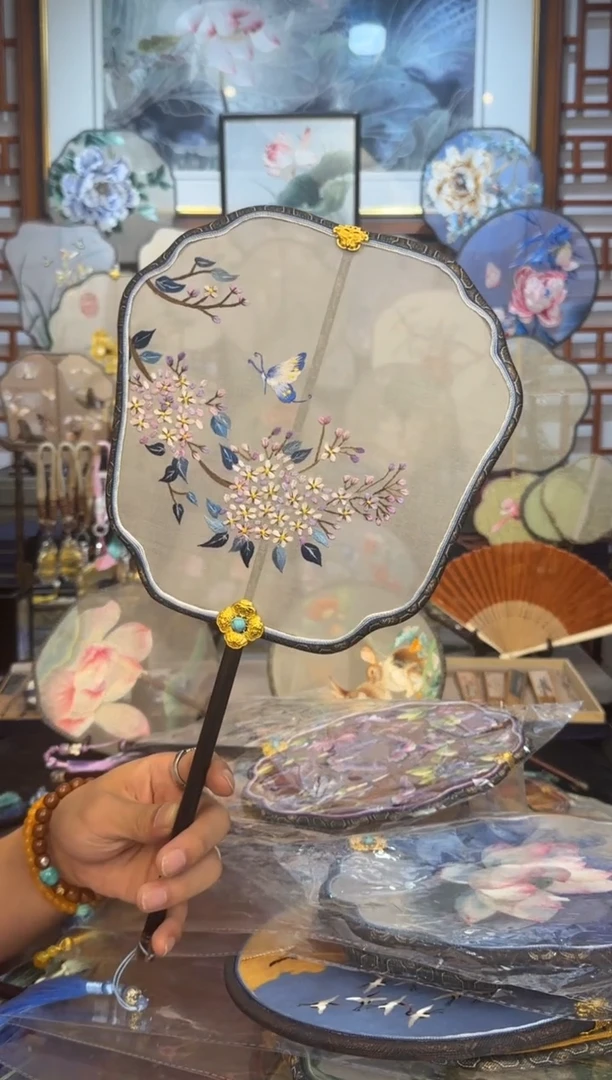 扇子纯手工苏绣团扇 买一送一