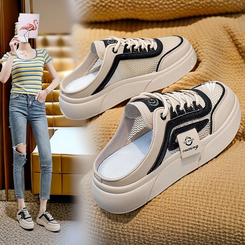 平底薄款百搭小白鞋学生韩版女潮2025夏季新款厚底透气休闲鞋街拍