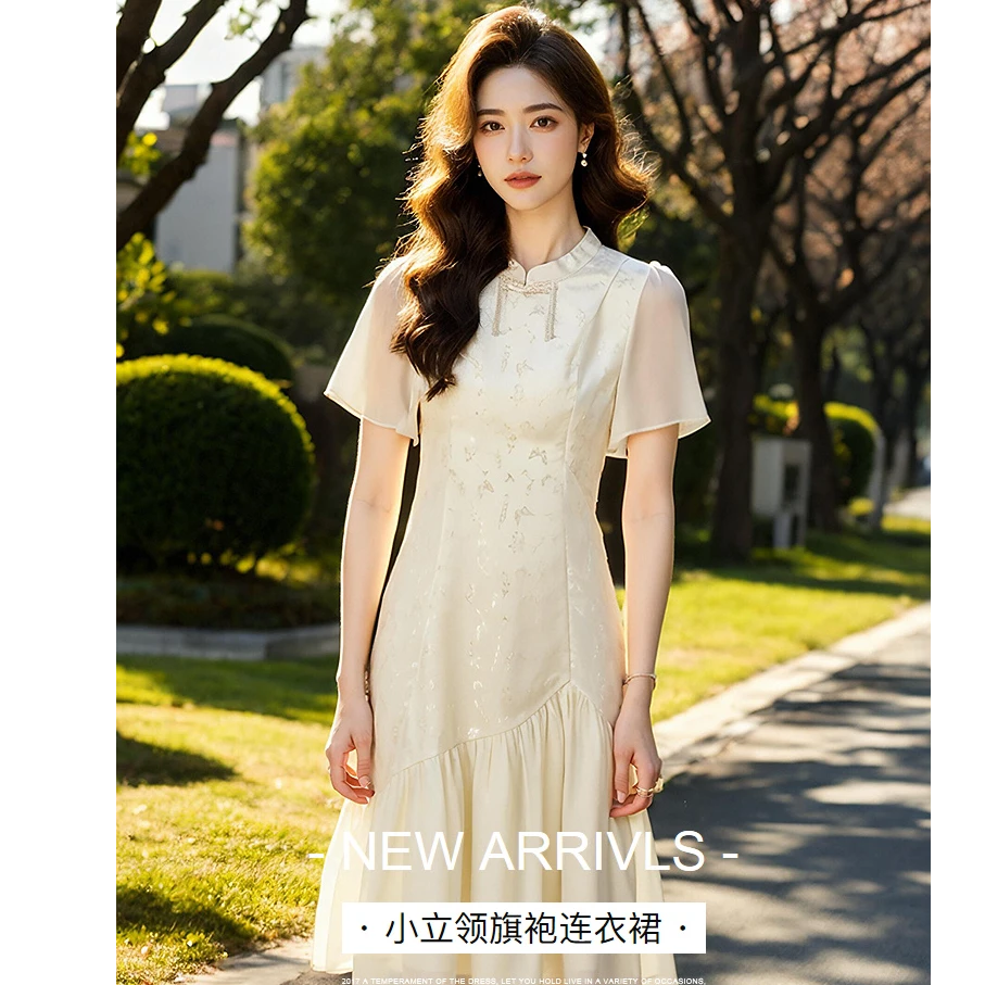 奢姿【林间】大码女装2025春季气质连衣裙胖妹妹拼接时尚旗袍裙子