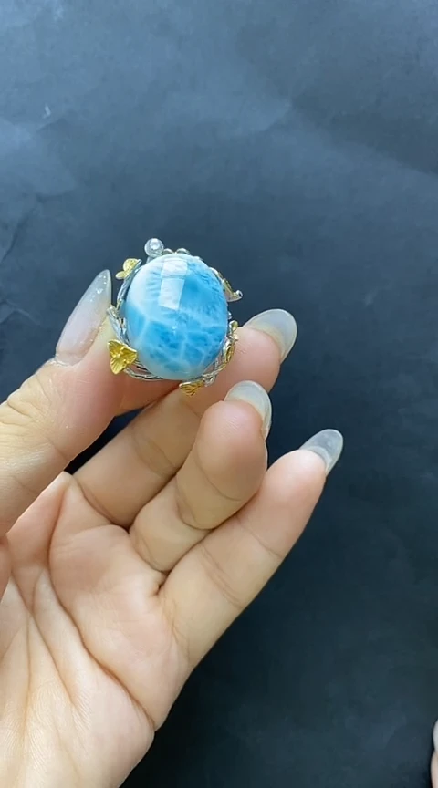 针钠钙石（海纹石）银S925镶嵌手链戒指