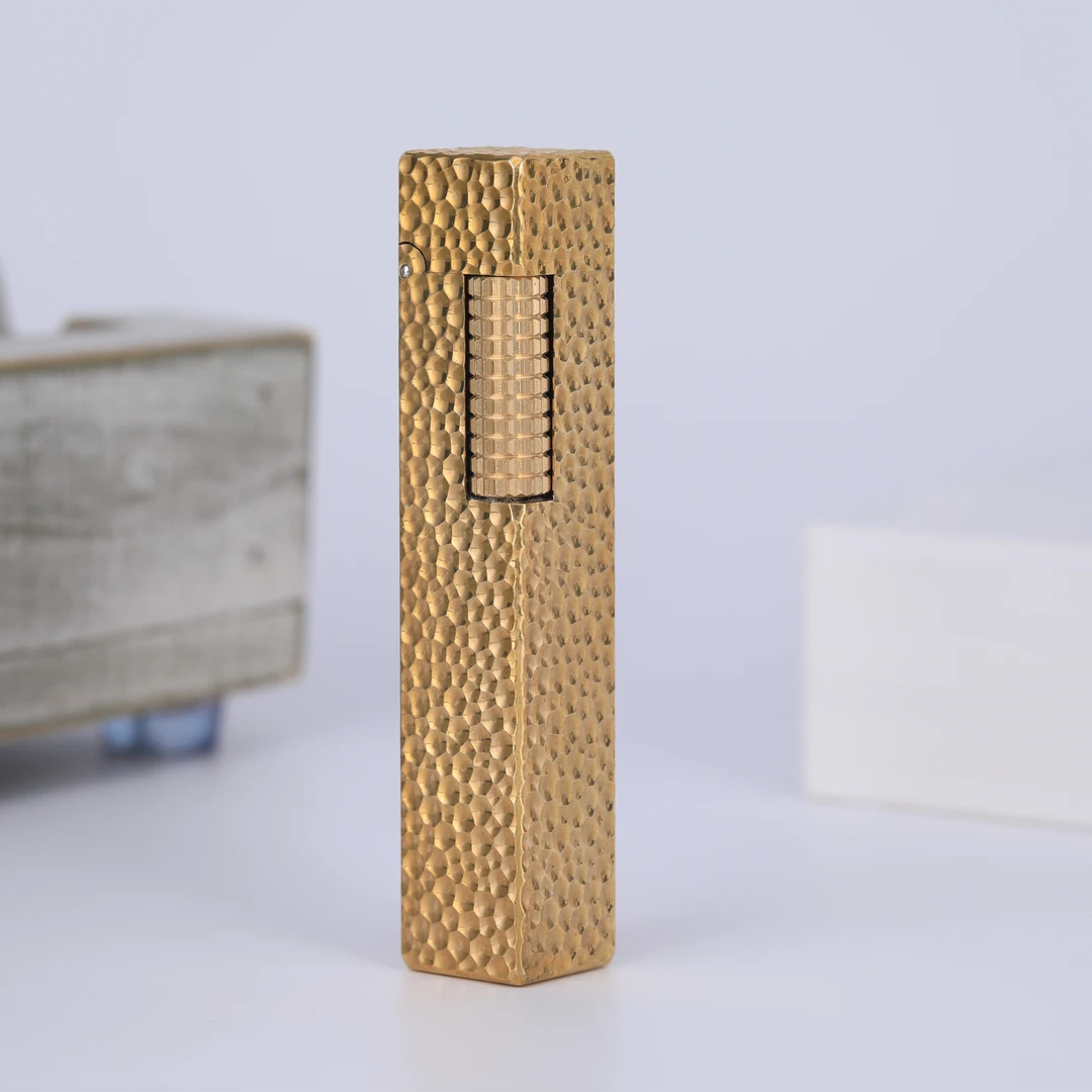 好运达四方柱陨石坑手工黄铜煤油打火机高档窄版侧滑窄机经典男士