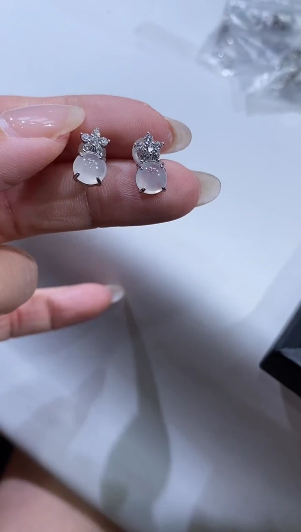 翡翠银S925镶嵌耳钉耳钉