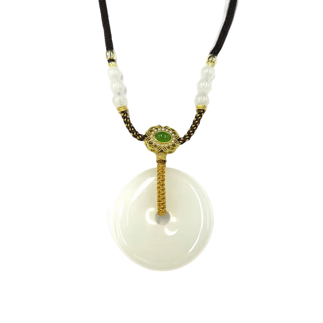 y2335-国风设计款羊油白石英质玉平安扣吊坠-赠礼盒