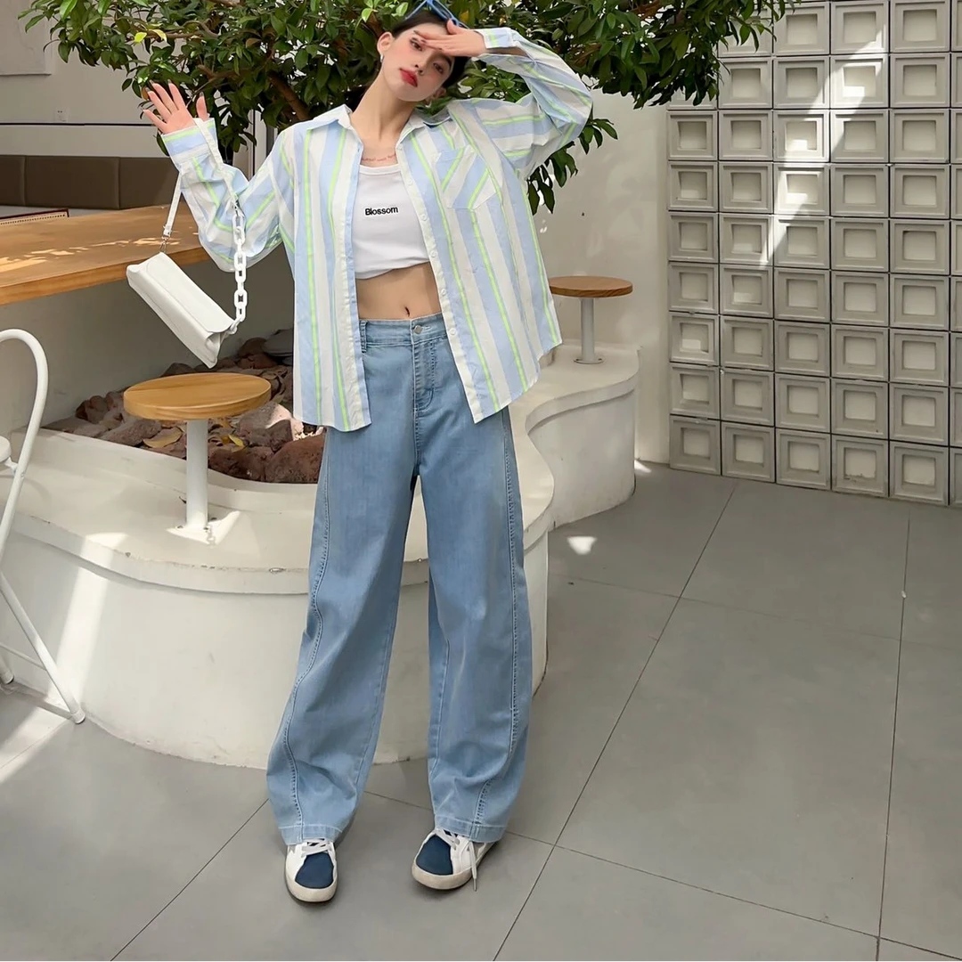 菲菲惊喜社 81213阔腿牛仔裤女夏季薄款小个子窄版显瘦春秋长袖