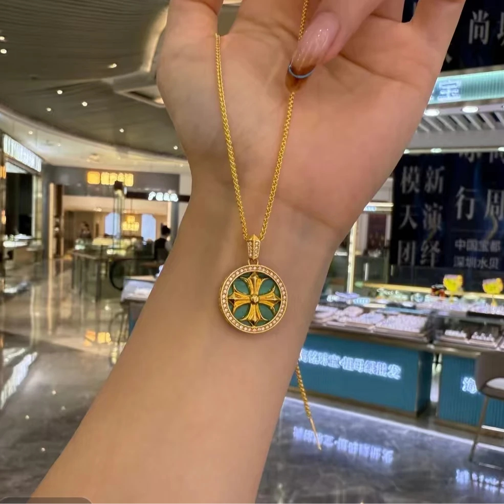 （开业福利）18k金烤珐琅十字架绿罗盘（不含链）