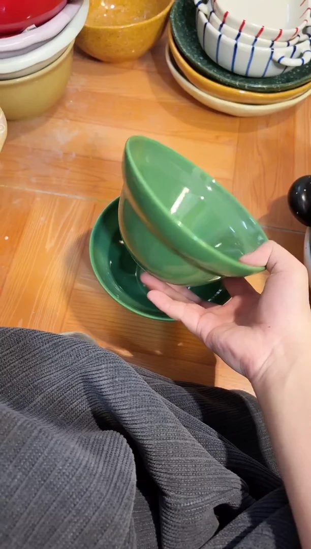 陶直播微瑕绿色碗*2