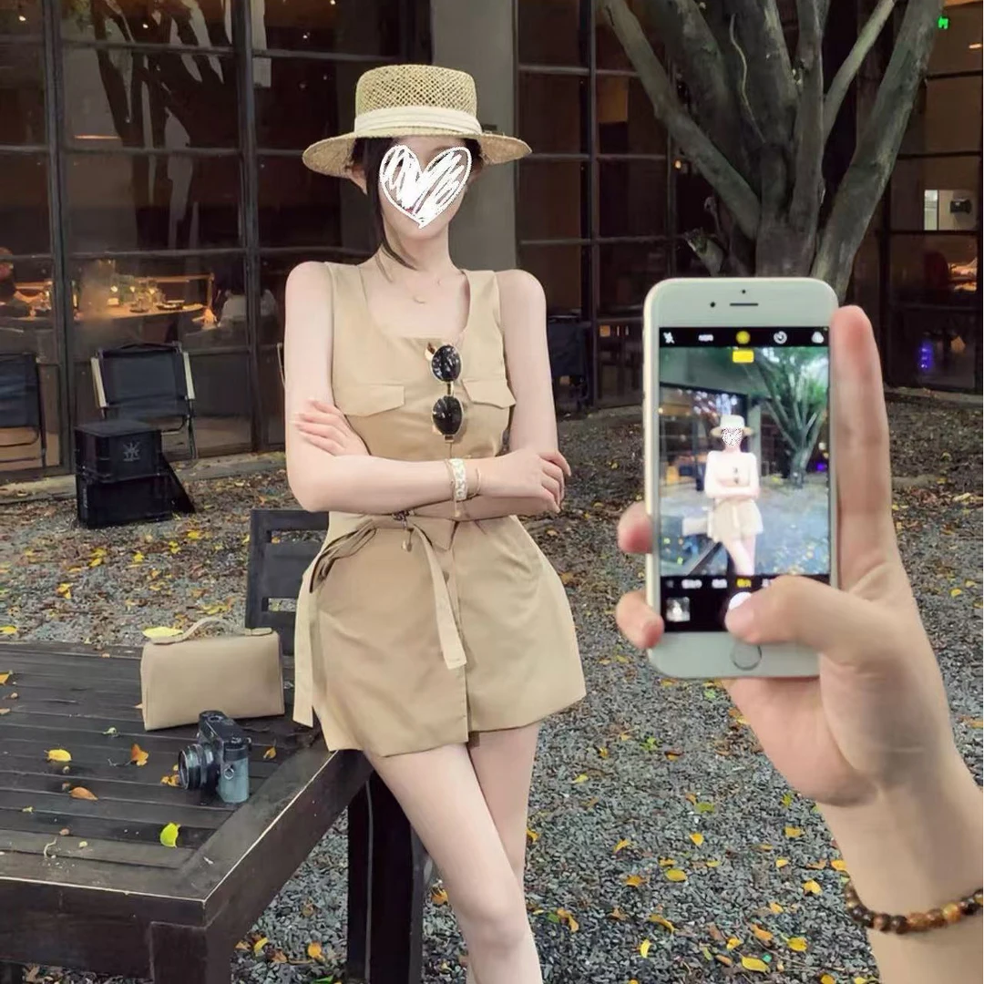 【经典格调】显瘦气质时尚休闲风衣无袖连衣裙