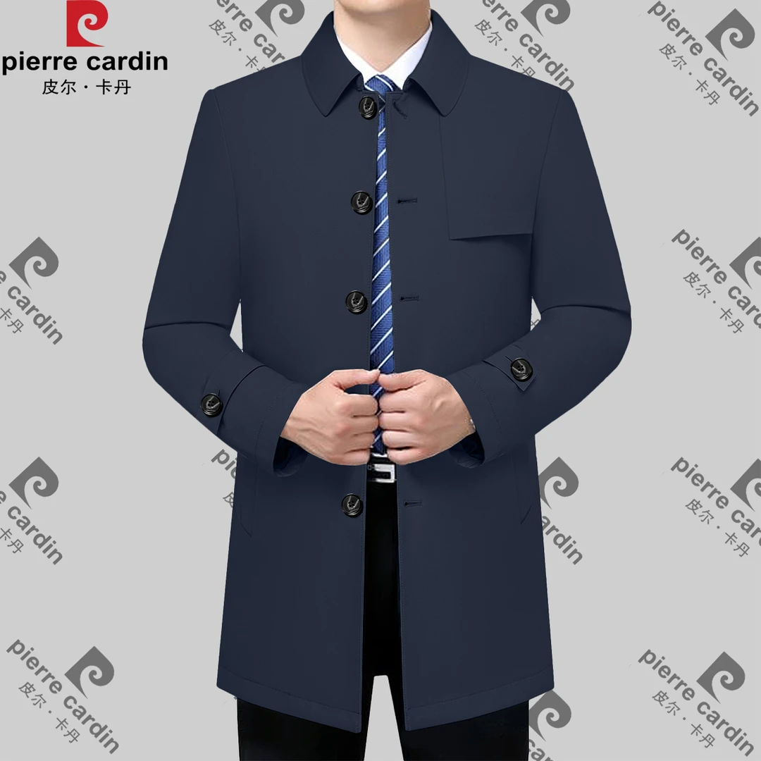 皮尔卡丹男士中长款中年高档休闲中年薄款商务春秋季时尚风衣外套