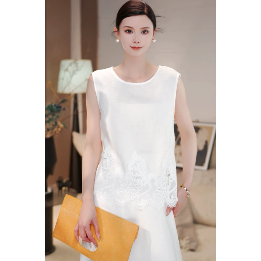 [宋先森]2025年夏季新款镂空蕾丝背心+高级半身裙套装25222006