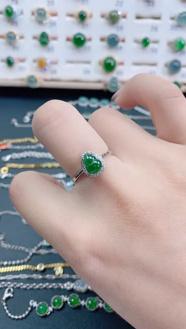 银S925镶嵌戒指翡翠天然翡翠