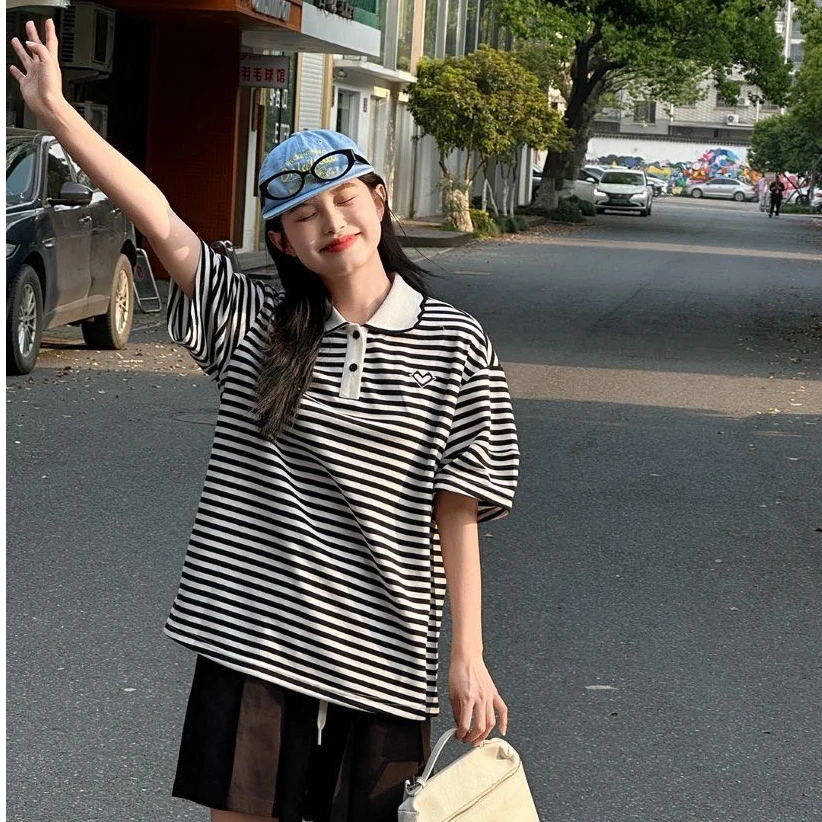 26666高端专享老林家夏季天花板女宝短袖黑白条（B）