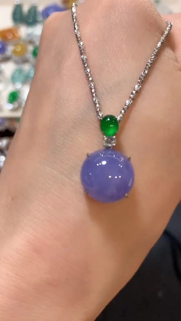 吊坠(不含链)18K金镶嵌翡翠m28  紫色有色差