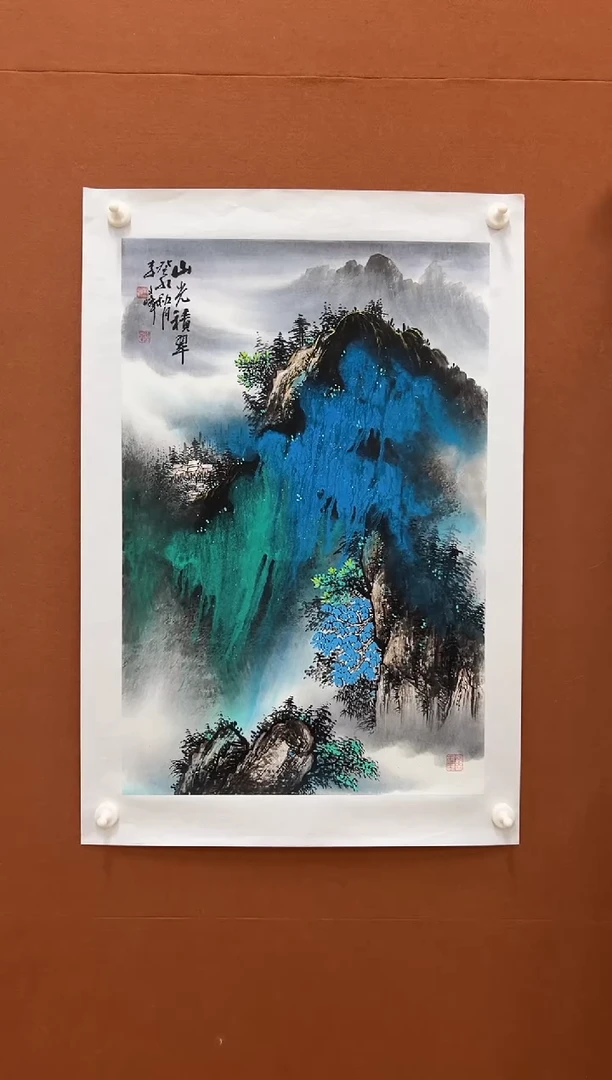 国画李文峰四尺三开泼彩山水