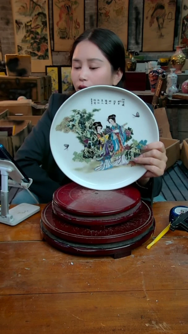 摆件景德镇陶瓷摆件仕女图茶盘