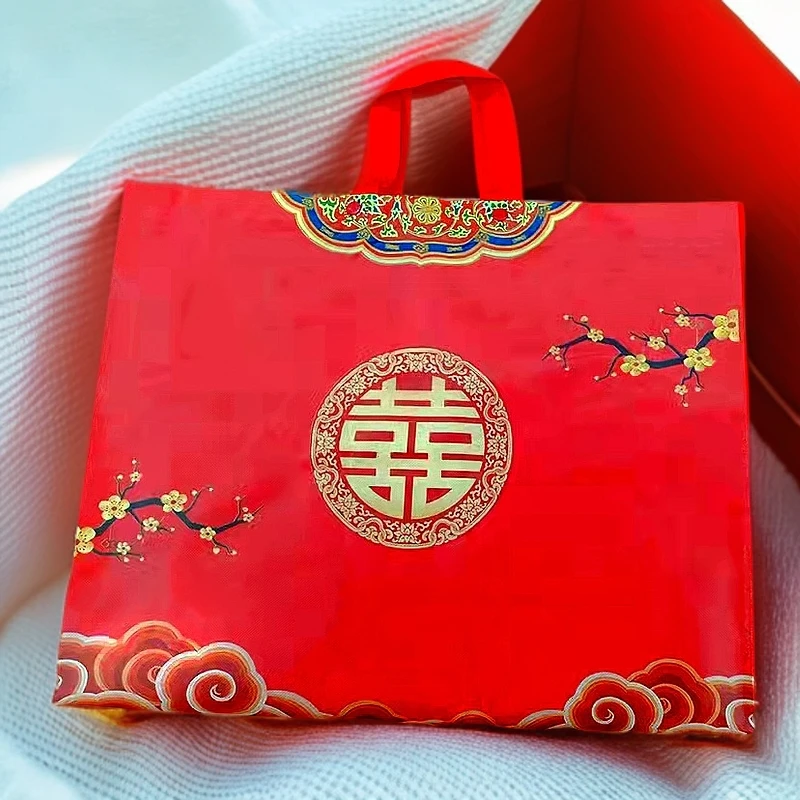 手提袋大号红色喜字手拎袋回礼烟酒袋子床上用品四件套包装袋结婚
