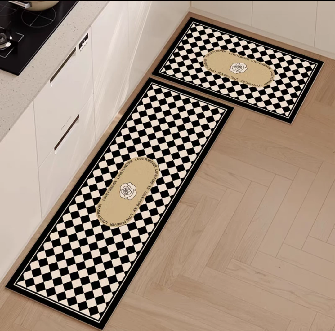 T58法式奶油风45*80 45*200厨房地垫脚垫子防水防滑防油长条地垫