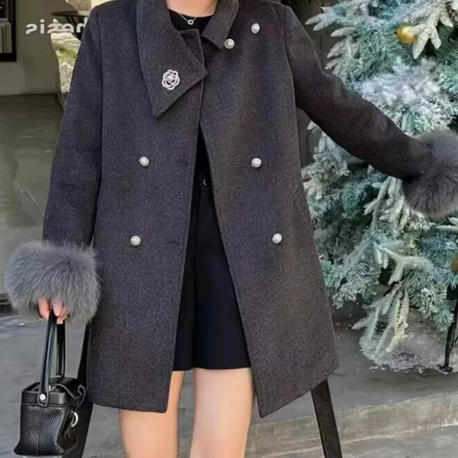 【艾萱萱】A88100款毛呢外套无腰带 无胸针约79