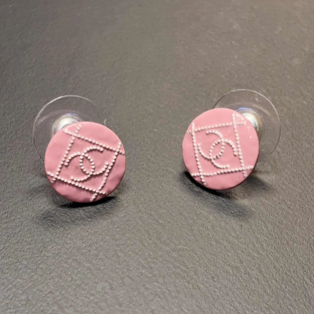 99新 Chanel/香奈儿 小花6珊香奈儿 圆形 粉色双C 耳钉