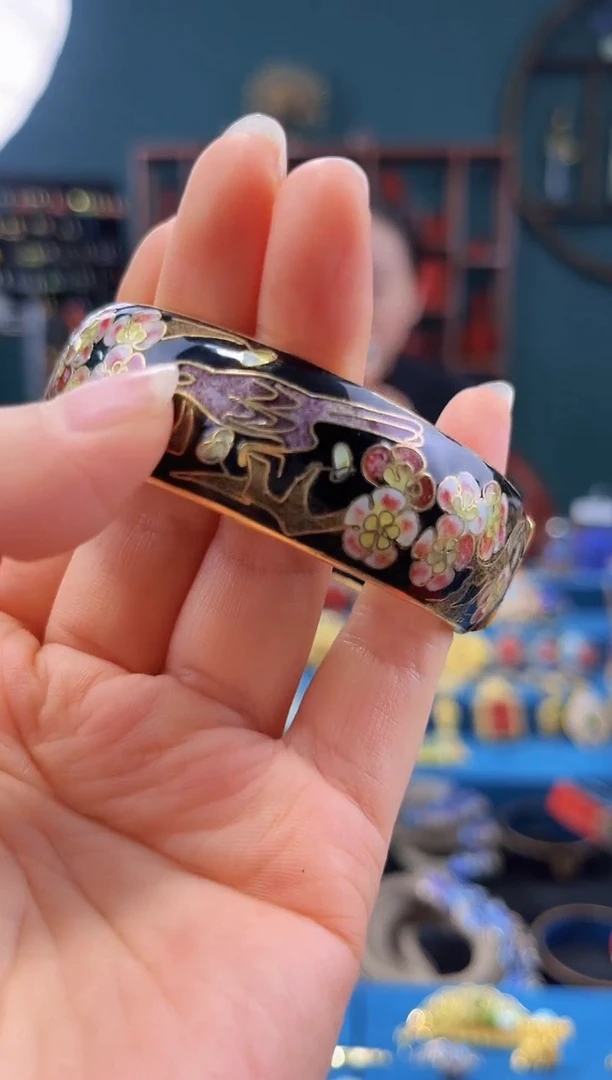 银蓝喜上眉梢开口手镯 58-65 黑色