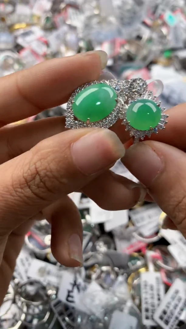 银S925镶嵌戒指翡翠777----7