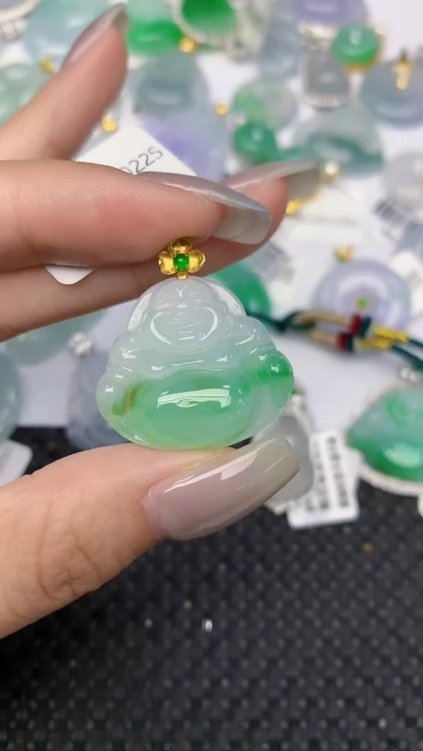 颈饰18K金镶嵌翡翠天然缅甸翡翠a货百元以上9元证书费自理