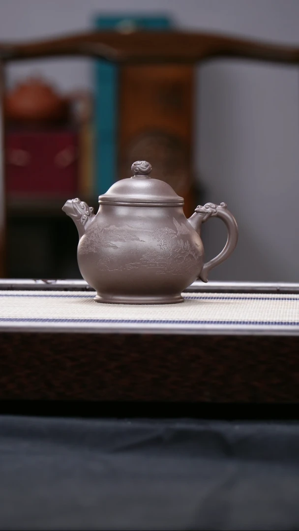 【闪购商品】紫砂茶壶四号井低槽青  刻绘 龙潘壶