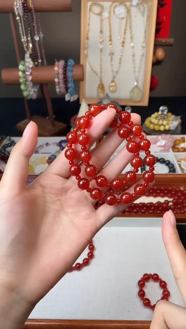 未镶嵌手链玛瑙/玉髓许妍同款 红玛瑙双圈 隔珠红玛瑙