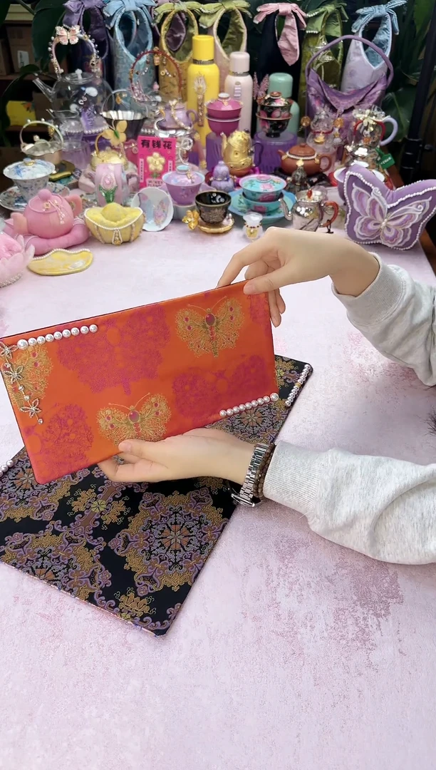 13 橙金蝴蝶宋锦茶席