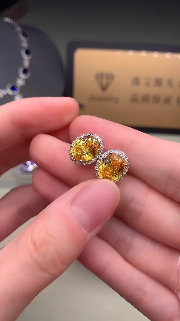 银S925镶嵌耳饰黄色碧玺······