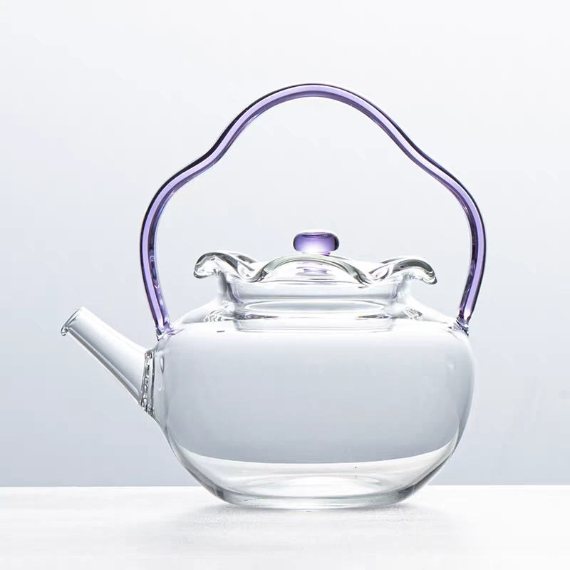 海棠花口提梁壶耐热玻高硼硅璃煮茶壶家用围炉煮茶明火电陶炉茶壶
