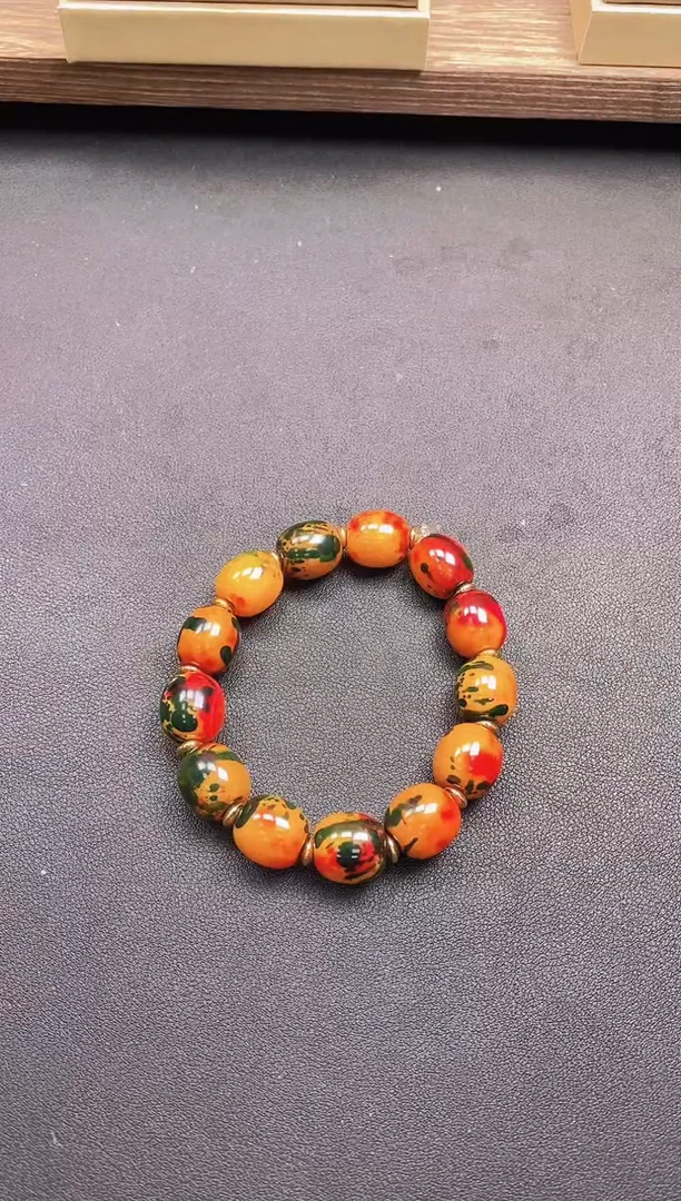 【闪购商品】玛瑙/玉髓手链未镶嵌甘纹草手串苹果珠卡14*16mm