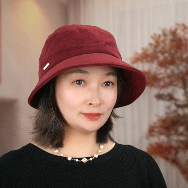 秋冬保暖时尚羊毛渔夫帽优雅百搭毡帽修饰脸型时装帽韩版盆帽女士