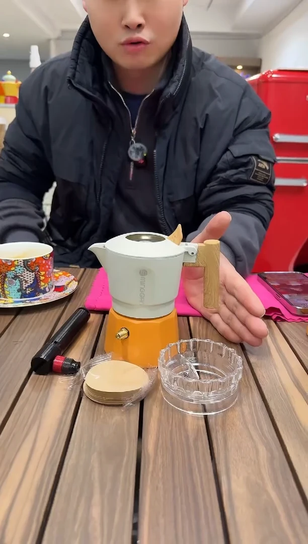 【橙白】双阀2杯摩卡壶+黑色气筒+气嘴改好发货+布粉器+滤纸