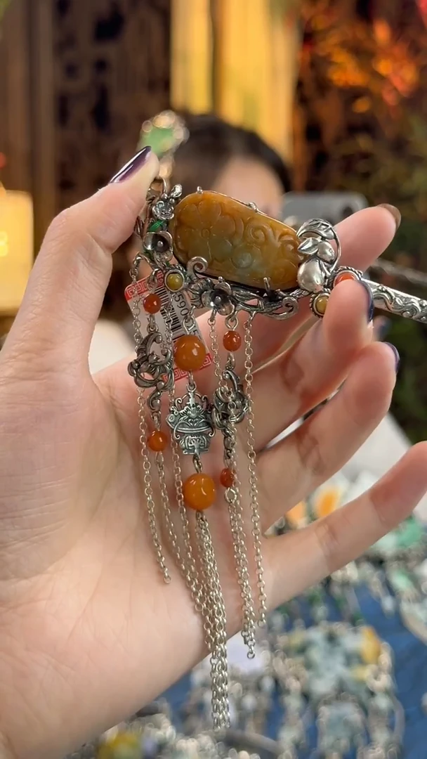 银S925镶嵌挂件翡翠发簪