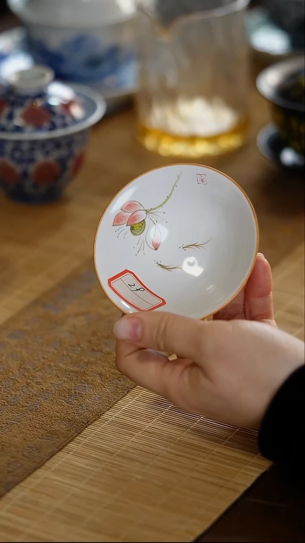 瓷景德镇陶瓷茶器荷花斗笠杯