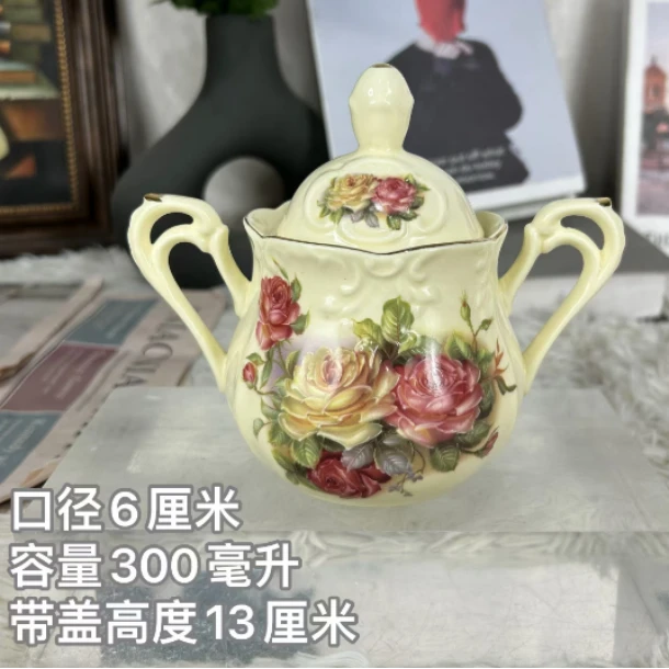 陶瓷欧式老镇玫瑰系列描金糖罐方糖罐