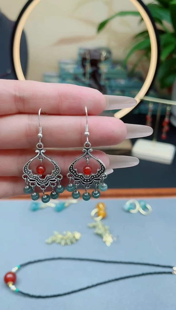 翡翠银S925镶嵌耳饰8A00000