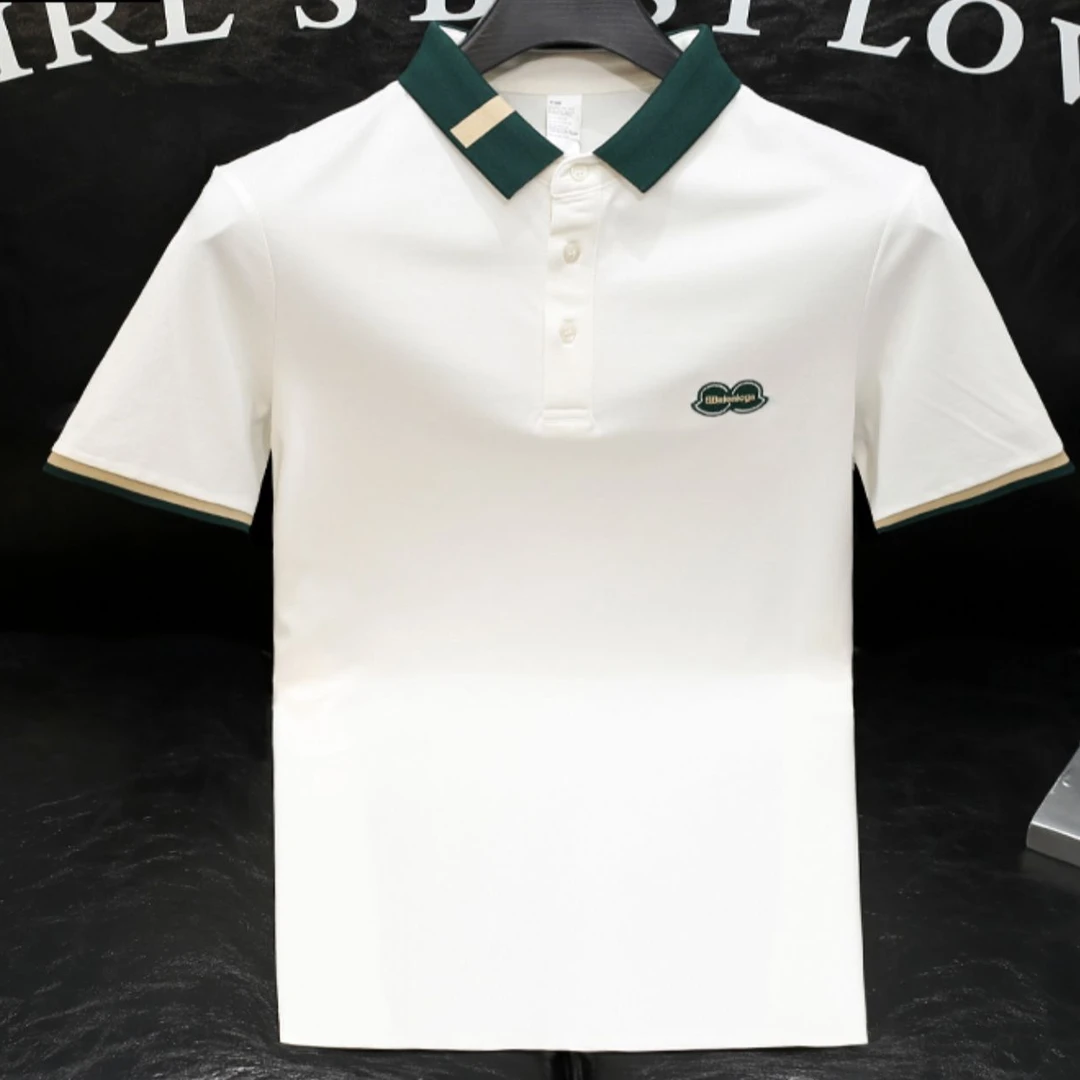 贾鲁萨加高端时尚撞色夏季新款翻领短袖T恤男修身韩版白色POLO衫