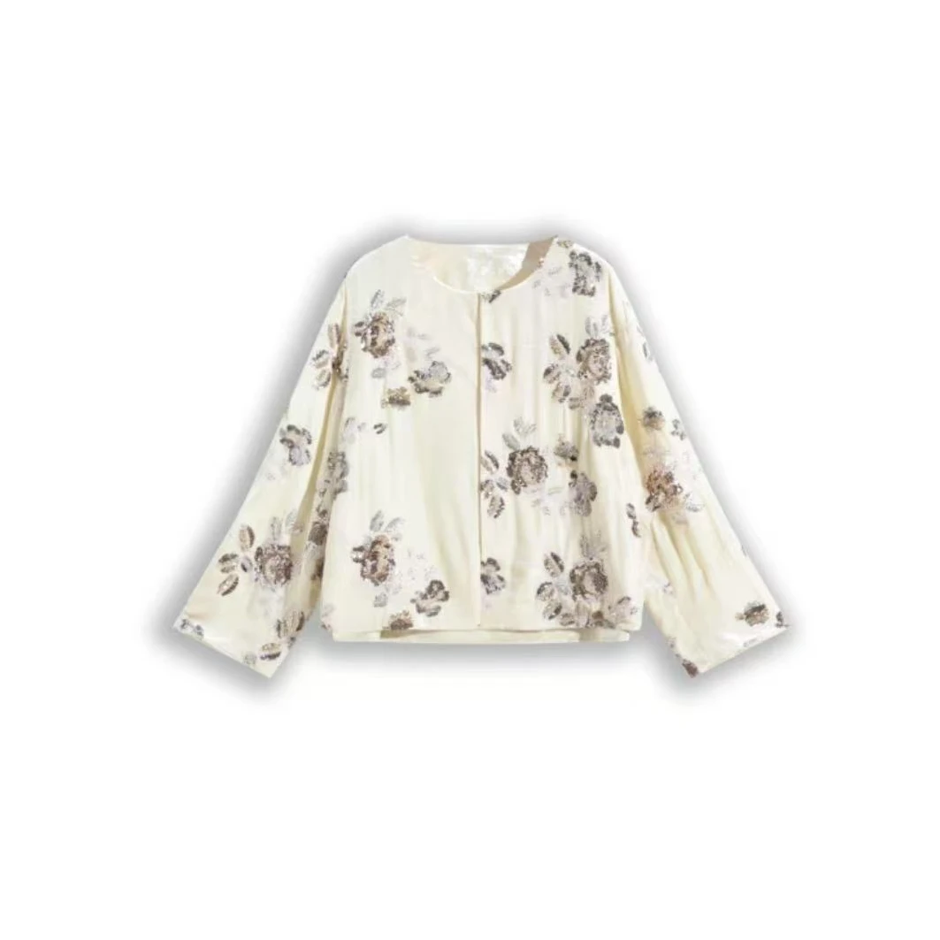 国风新中式桑蚕丝丝绒珠片绣园领外套XYD24Z239