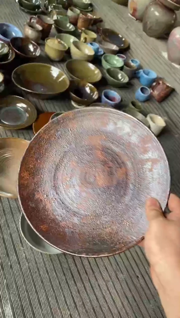 浪鬼柴烧釉绘柴烧系列嘟***呗锈蚀风 盘子