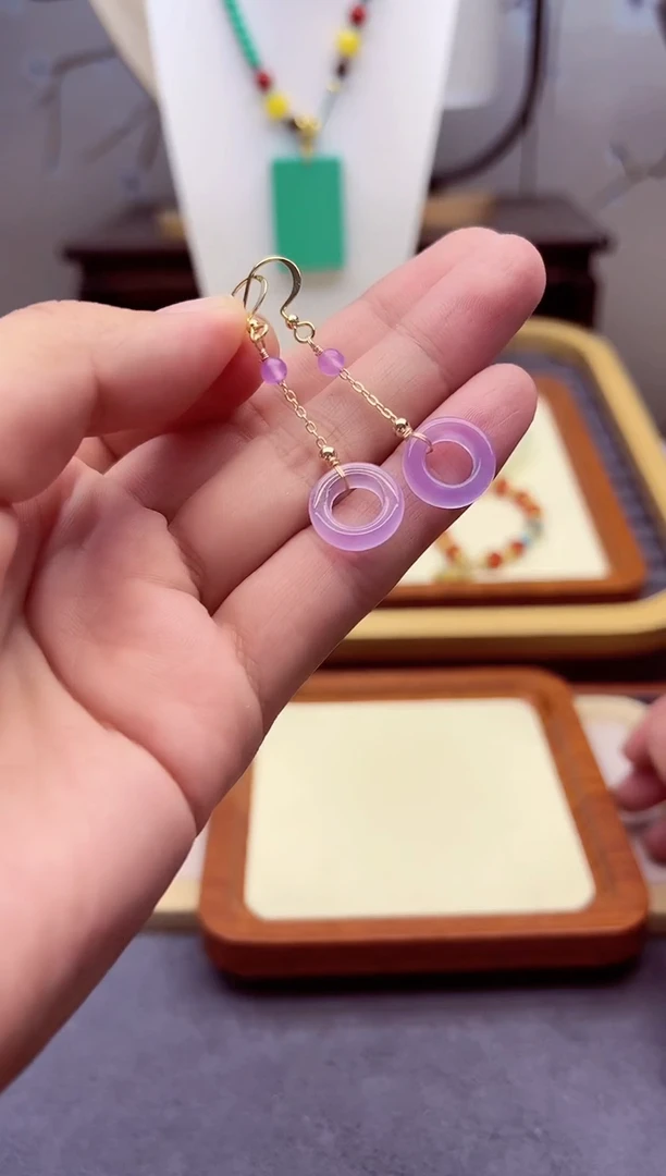 翡翠14K金镶嵌耳饰E325