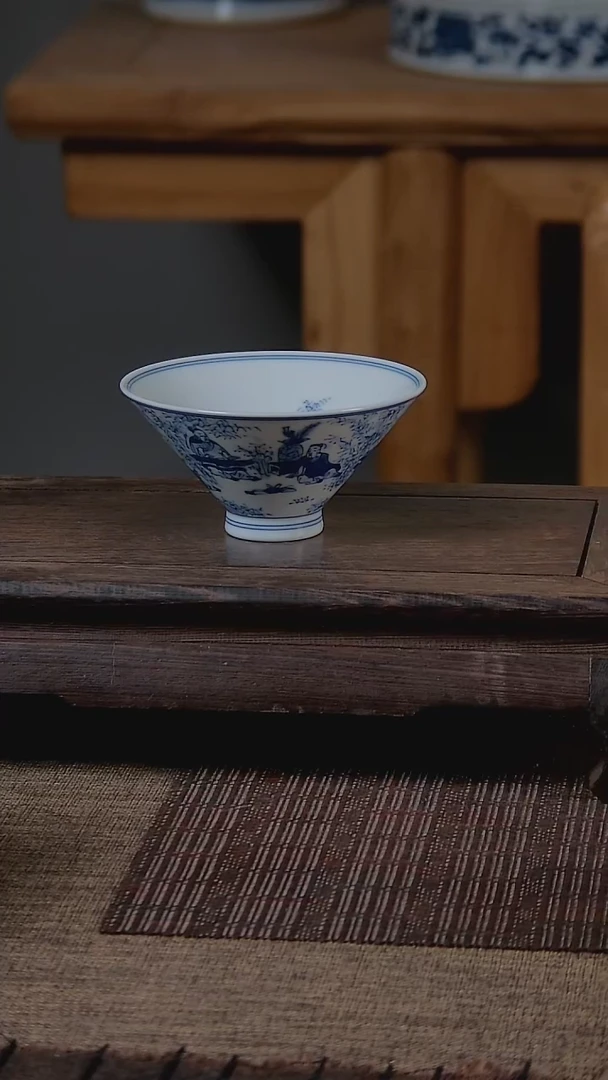 折葵非器手工手绘竹林七贤斗笠杯