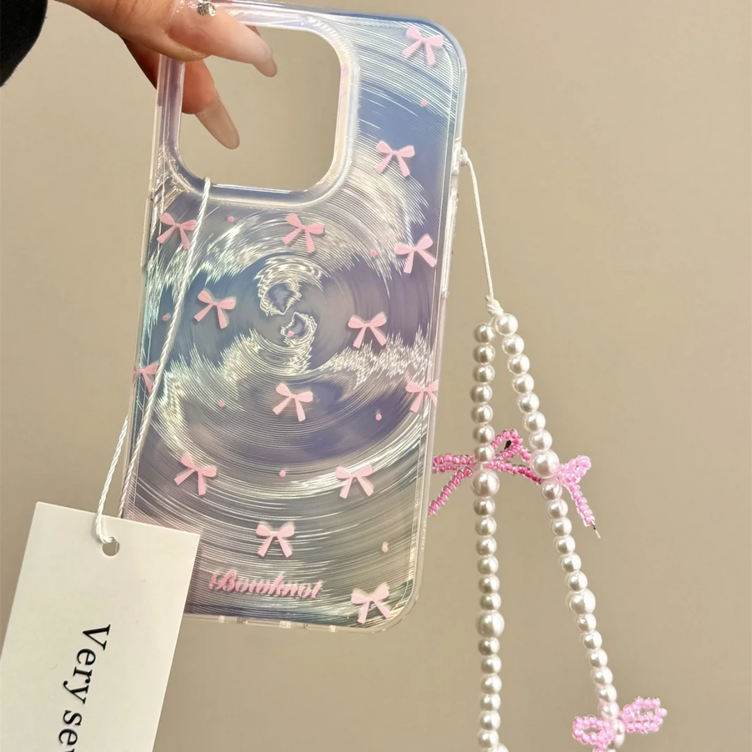 ins温柔少女粉蝴蝶结适用iPhone16/15手机壳苹果14promax/13/12软