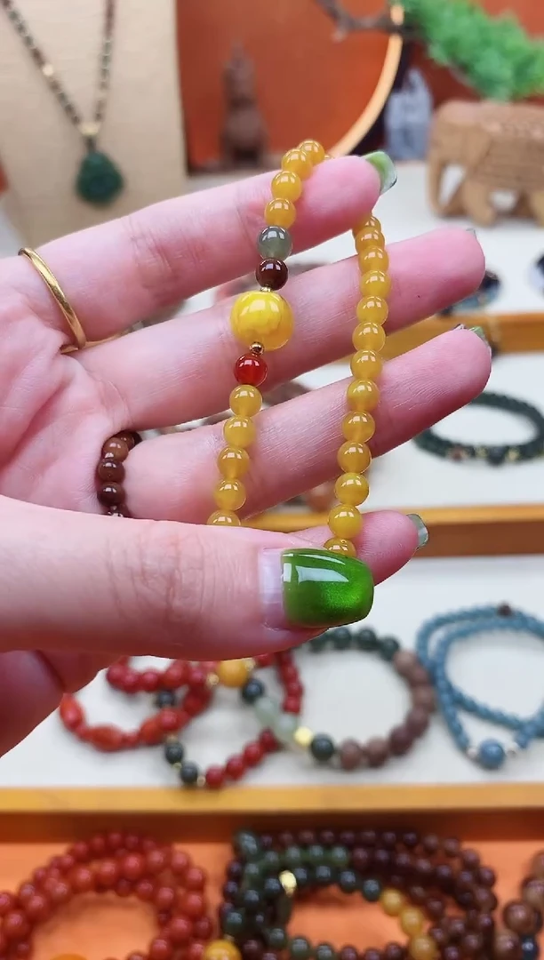 未镶嵌蜜蜡手链单圈蜜蜡和田南红手串