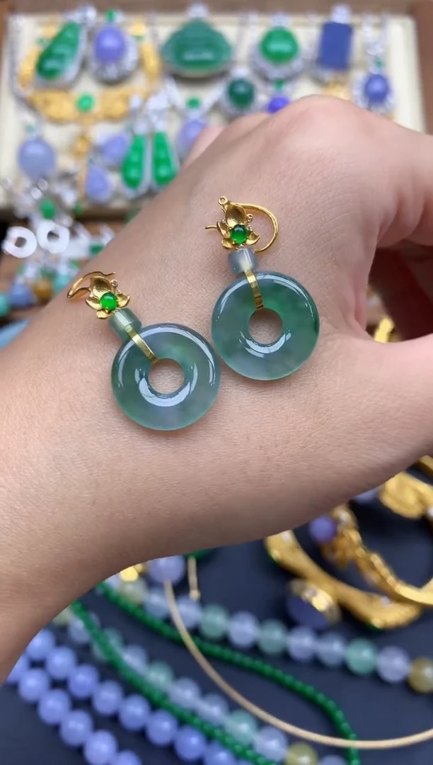 翡翠18K金镶嵌耳饰325-春日珠宝