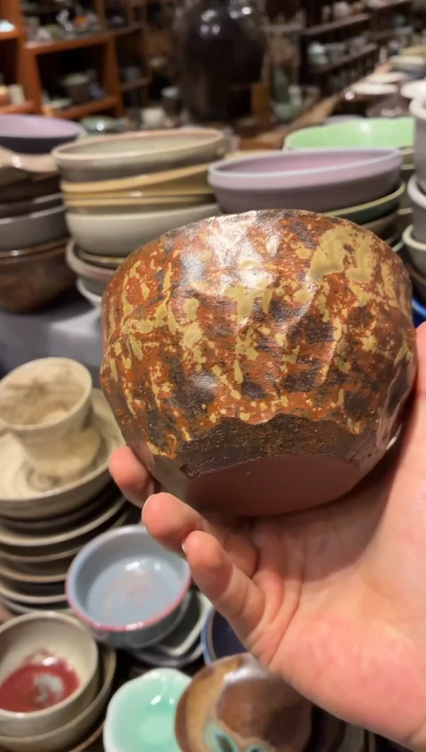 瓷片大****了146外红内油画手工碗1个