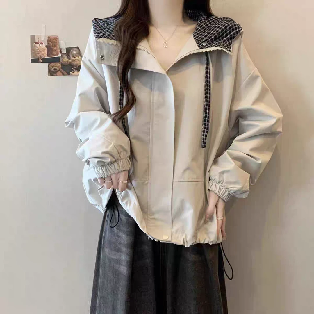 【0179#】宽松型连帽女复古短外套秋冬宽厚款外套