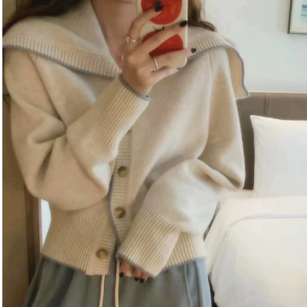 【宠粉】毛衣外套女装春秋季日系温柔系复古高级感海军领针织开衫