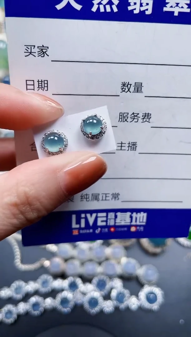银S925镶嵌翡翠耳饰725