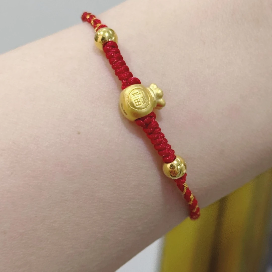 足金999小福袋手绳手工编织手绳新年送闺蜜姐妹宝宝